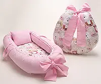 Kit Ninho Redutor de Berço com Almofada de Amamentação, Menina, Rosa (Ursa mel)
