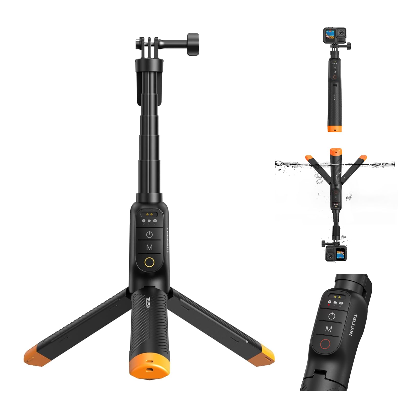 TELESIN Bluetooth Floating Selfie Stick Tripod for GoPro Hero 13/12/11/10/9, Waterproof Extendable Pole 3-in-1 Hand Grip Tripod with Signal Booster, 15M Diving Stick for Surfing, Snorkeling, Vlogging