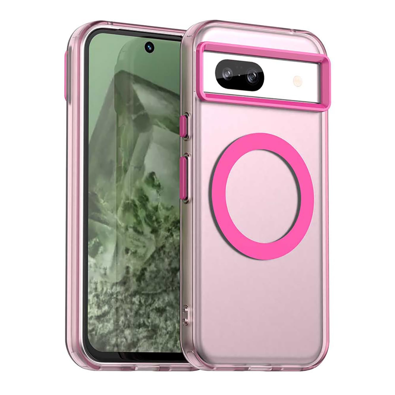 Magnetic Case for Google Pixel 8a Compatible with Magsafe, Support Wireless Charging, Slim Translucent Matte Cover, Soft Shockproof TPU Silicone Case. Red