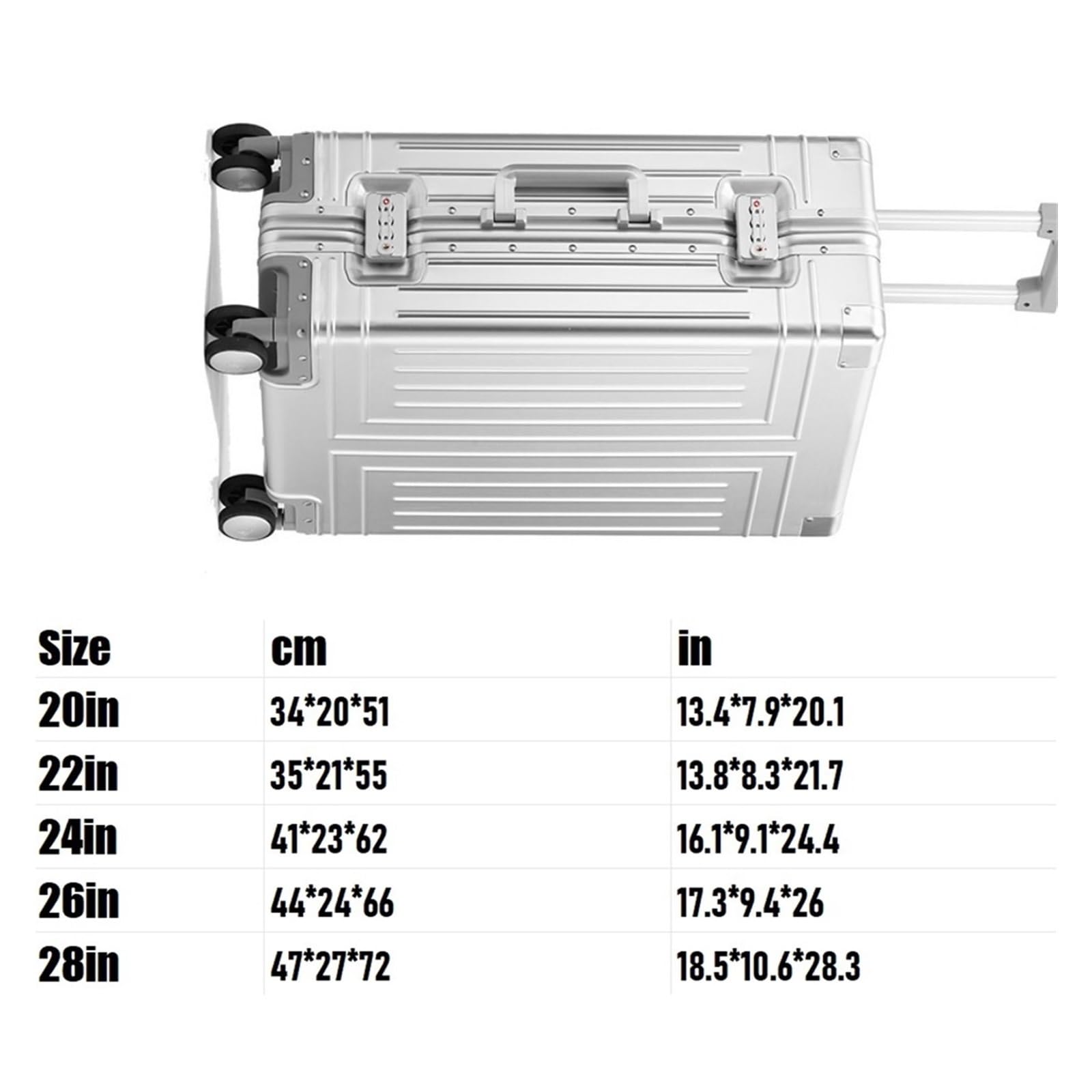 Walizki na kółkach Aluminiowe etui na wózek ze stopu magnezu Uniwersalne koła Metalowa walizka Przenośna All aluminiowa walizka podróżna Wielofunkcyjna torba podróżna (kolor: E, Taille Unikalny: 24in)