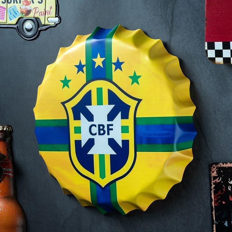 Image of EAZYWAGON Decorative Metal Bottle Caps Wall Sign Plates - 14X14 Inches - Brazil CBF | Metal Wall Hanging Bottle Cap for Home, Farmhouse, Bar & Cafe Decoration | Vintage & Retro Look Plaques