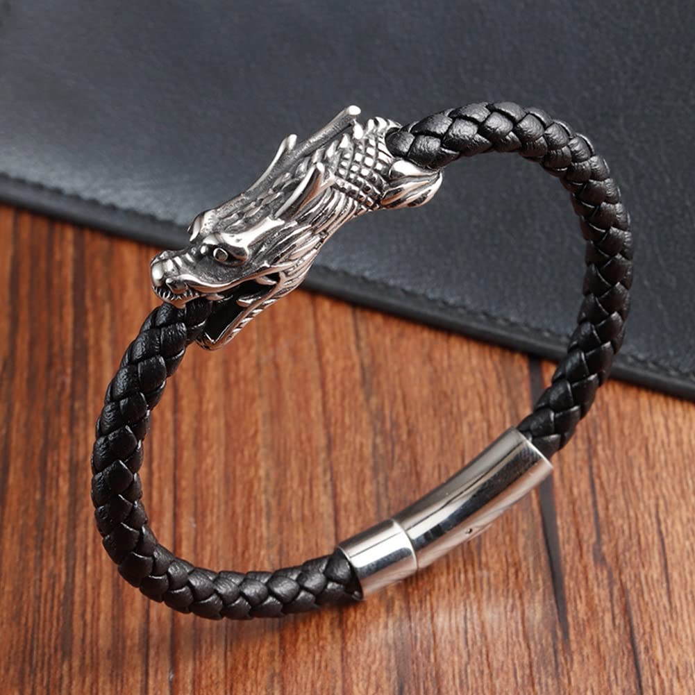 JewelryWe Sieraden Draak Armband Heren Viking Gothic Draken Pantserketting Armketting Schakelarmband Roestvrij Staal Biker Link Armband Cadeau voor Mannen, 22.5 centimeters, Roestvrij staal
