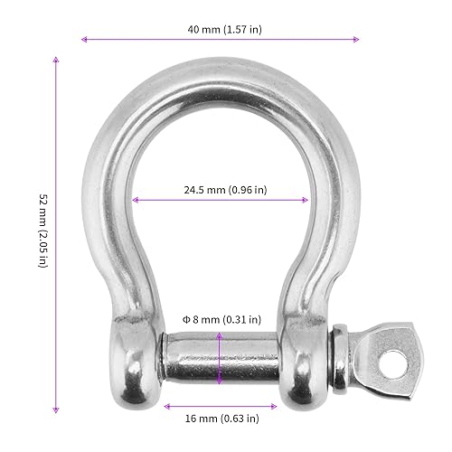 Miniatura 2 de JEUIHAU 10 grilletes de acero inoxidable 304 de 516 pulgadas, grillete de anclaje de pasador de tornillo, grilletes de anillo en D de acero