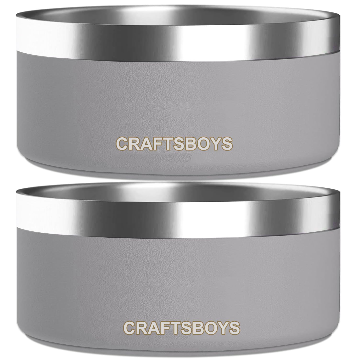 Craftsboys Dog Bowl, Dog Food Water Bowl with Non-Slip Rubber Base, Stainless Steel, Double Wall Small Medium Large Dogs, 32oz, Pack of 2 (Grey)