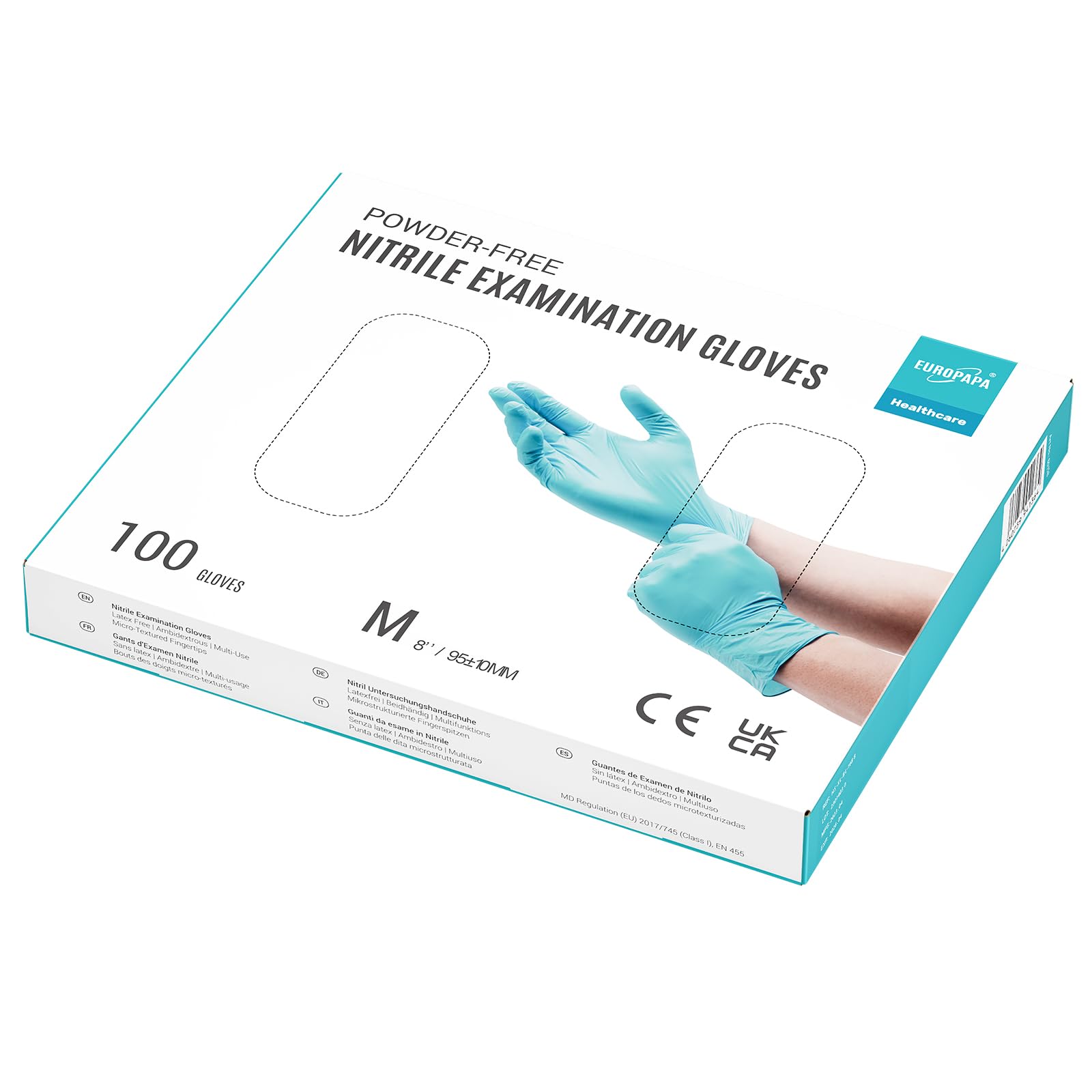 EUROPAPA® 800 Stück (8x100) Nitrilhandschuhe Box Einweghandschuhe, Einmalhandschuhe, Untersuchungshandschuhe, puderfrei, ohne Latex, unsteril, latexfrei, disposible gloves (M, Hellblau)