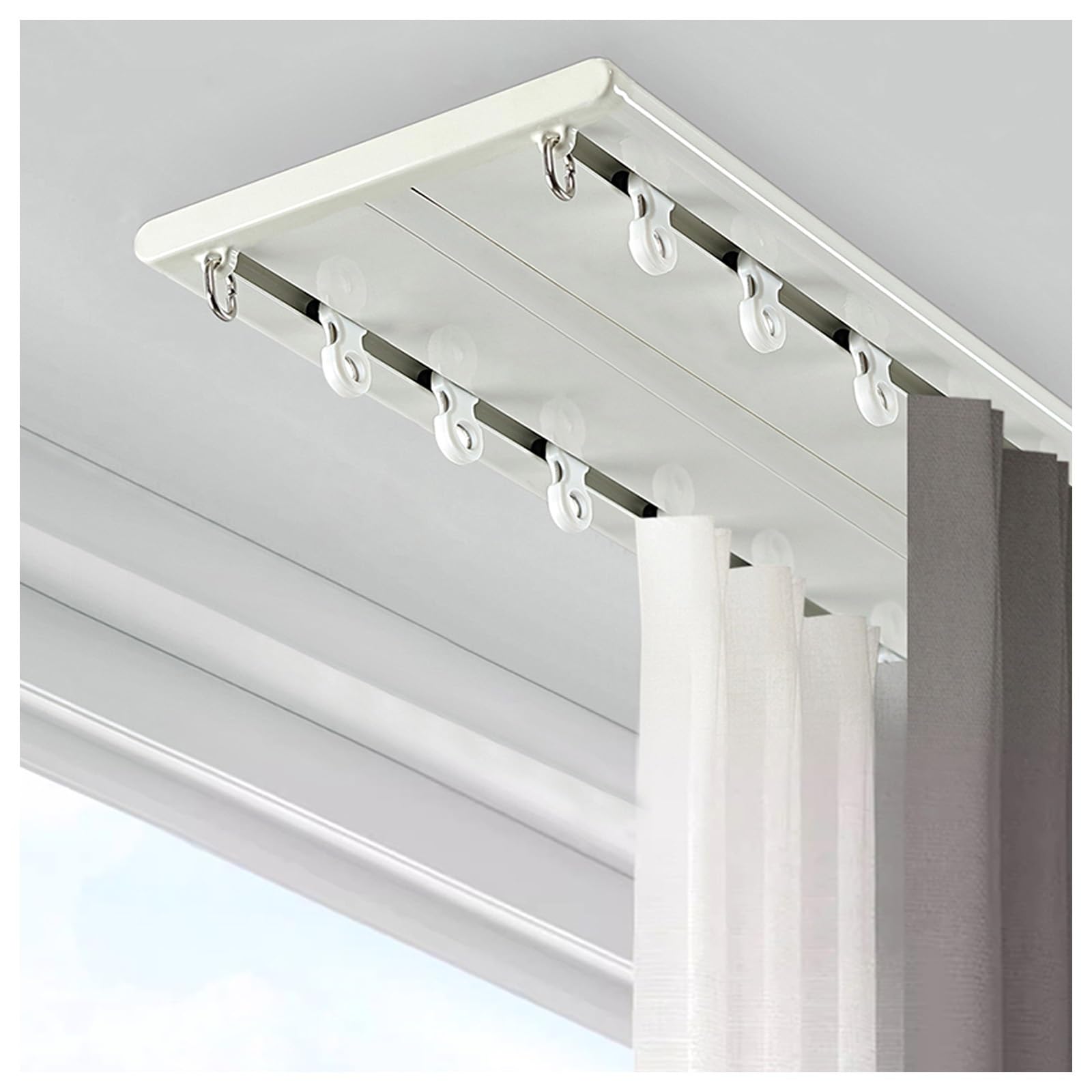 Double Curtain Tracks Ceiling Silence Glide Double Tracks Rail 150/280/390/450/500cm Ultra Thin Aluminium Curtain Rails For Office Home Room Divider(White,230cm)