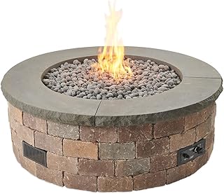 The Outdoor GreatRoom Company DIY Bronson Block Round Gas Fire Pit Kit w...