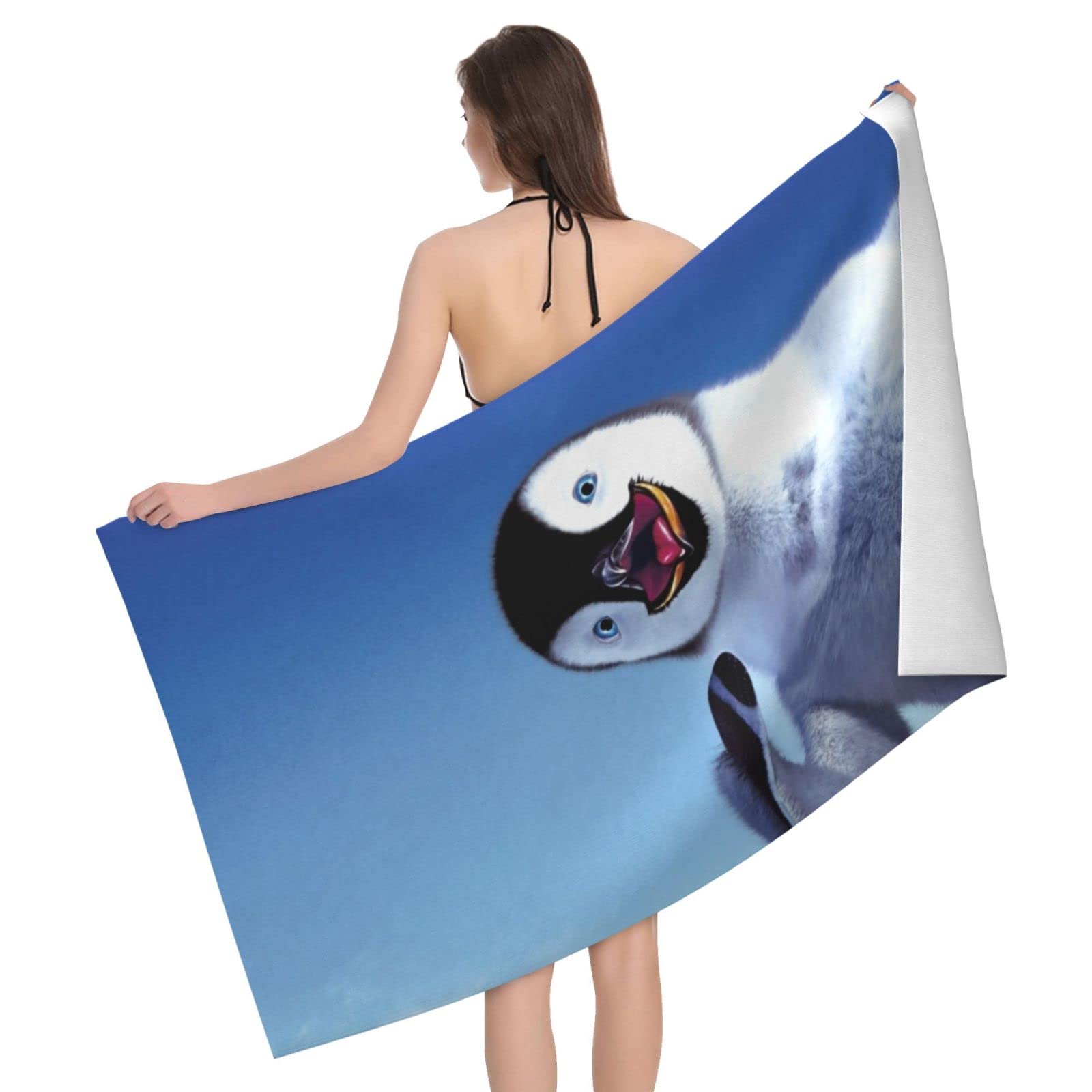 Lawenp Penguin Beach Towel, Lightweight Sand Free Quick Dry Microfiber Absorbent Bath Towel for Kids, Adults, Swimming, Bath, Yoga, Pool, Travel, Camping 32"X52"