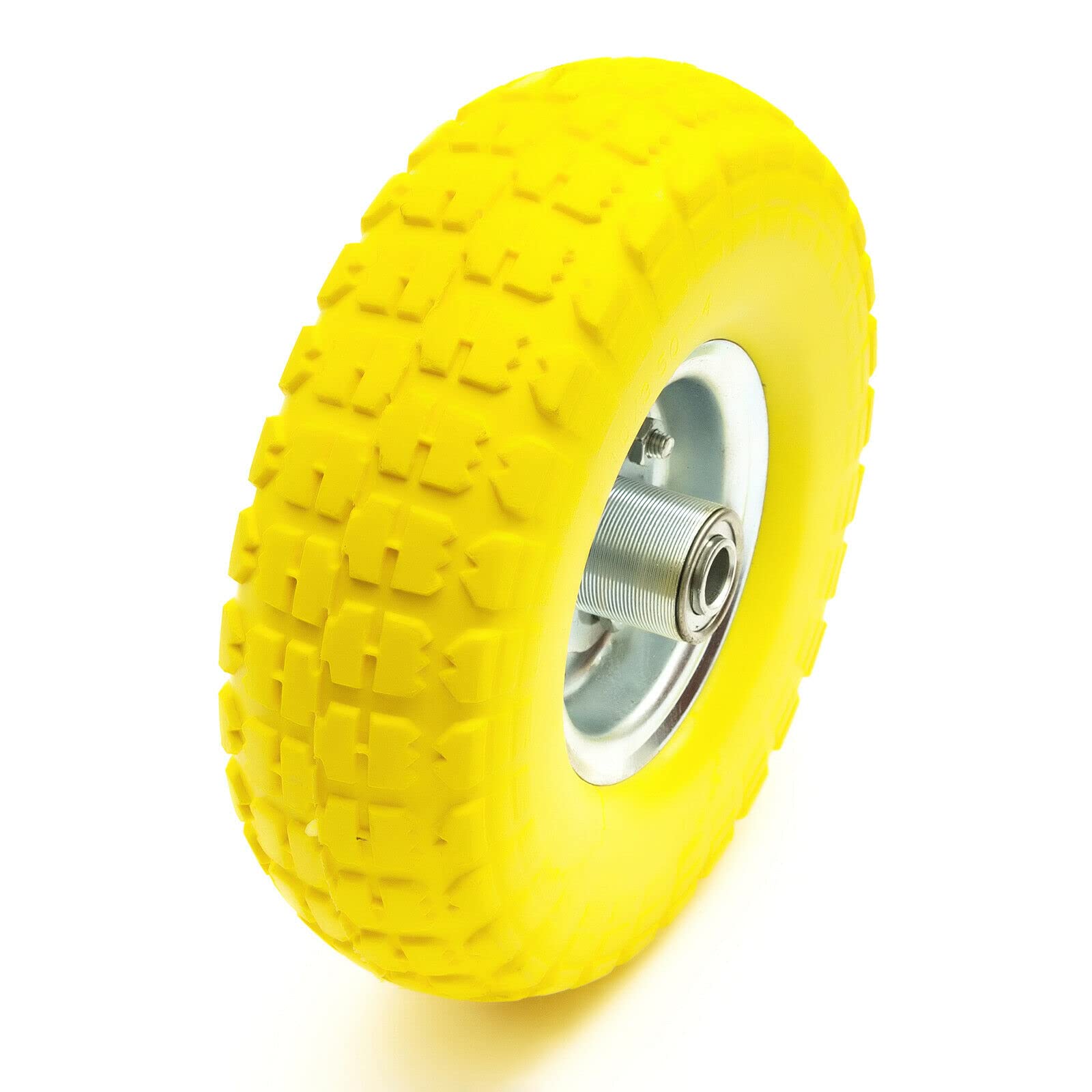 Elkoza Yellow / Silver 1X10" 3.50-4 Pneumatic Wheelbarrow Wheels Pneumatic Sack Truck Trolley Wheel Puncture Proof Tyre Complete For Garden Heavy Duty Trolley Barrow Trailer Truck Solid Replacement Wheelbarrow Wheel
