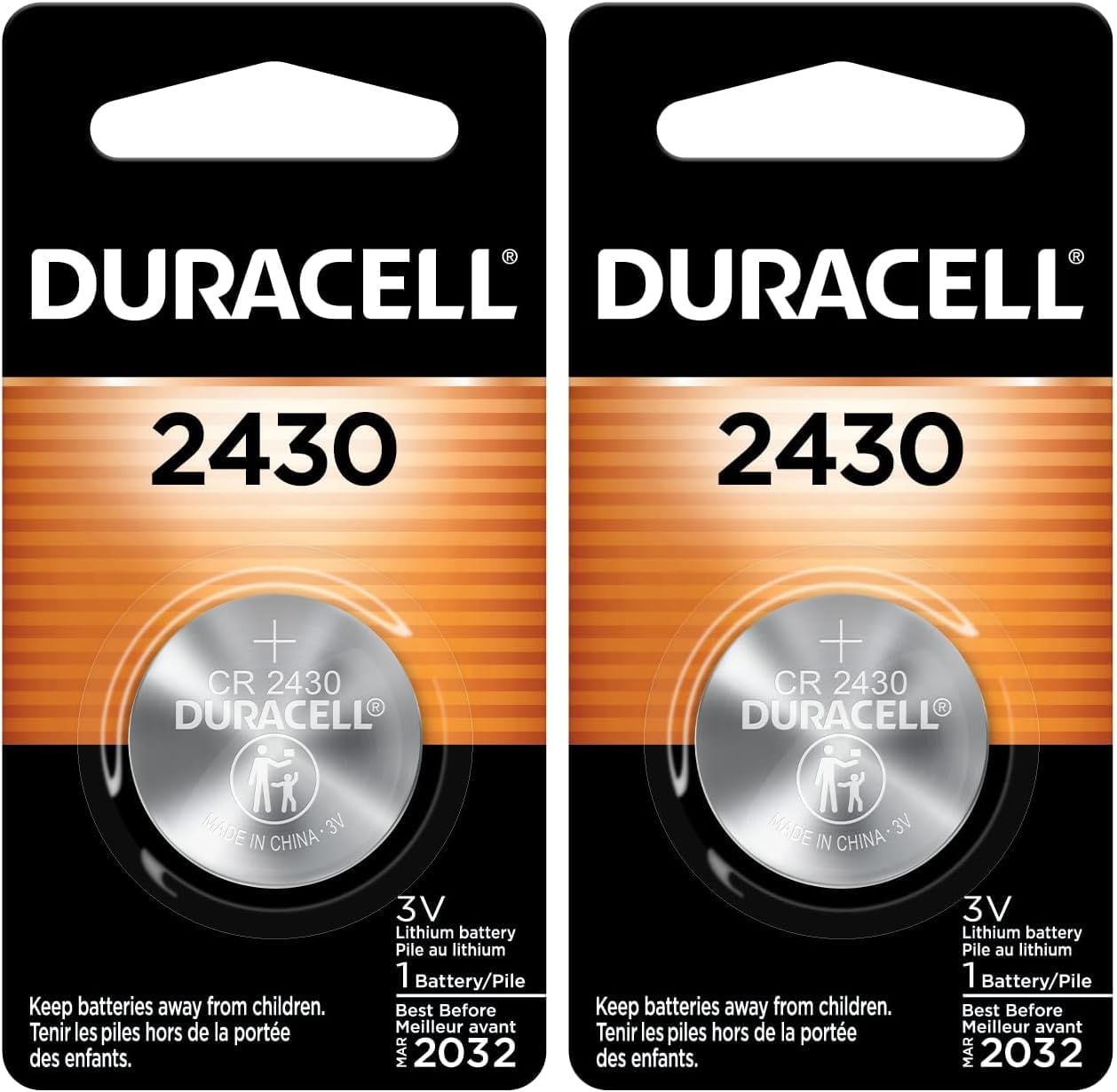 Duracell 2430 3V Lithium Battery, 1 Count Pack, Lithium Coin Battery for Medical and Fitness Devices, Watches, and More, CR Lithium 3 Volt Cell (Pack of 2)