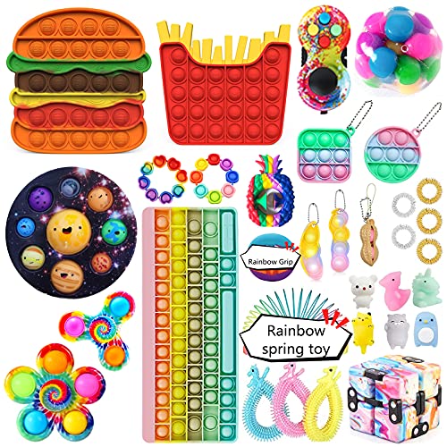 Fidget Toys Set, Fidget Pack, Sensory Relieves Stress Anxiety Squeeze Toy for Kids Teens Adults, Fidget Box with Marble Mesh Pop Anxiety Tube Stress Relief Sensory Fidget Toy Set (Fidget Pack-1)