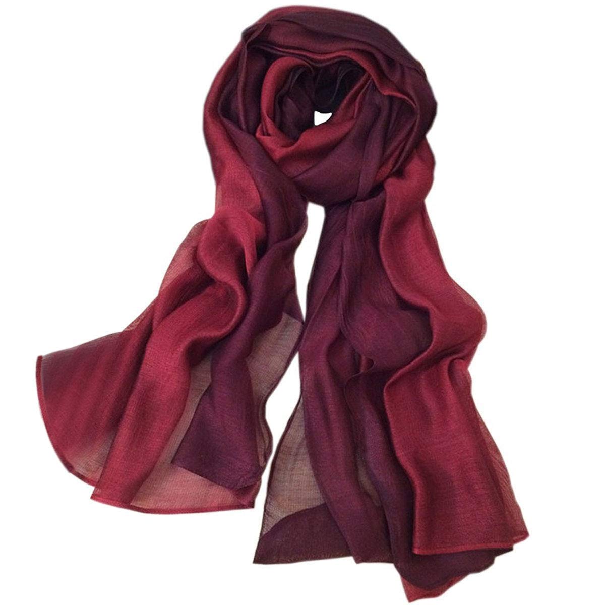 World Of Shawls Women's Silk Two Shade Maroon Evening Wrap Stole Shawl For Wedding, Bridesmaid, Parties, Prom Scarf (Silk Two Shade Maroon)