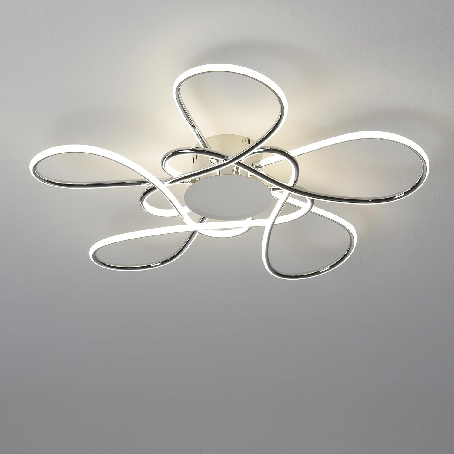 38.58" LED Dimmable Chandelier 115W 6900lm Brightness Adjusted with Remote Control for Living Room Dining Room Bedroom (Chrome-JSFH022-S)