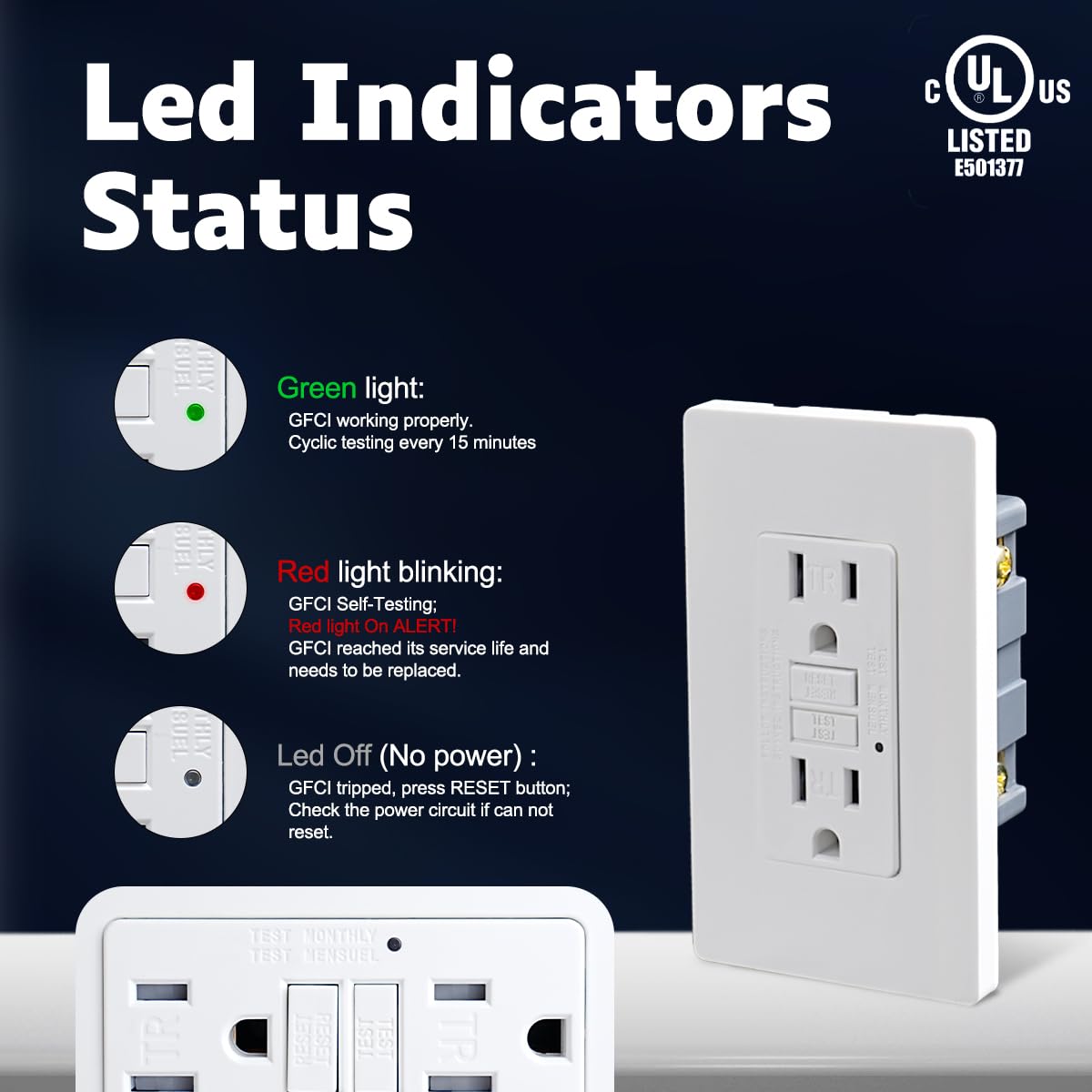 15 Amp GFCI Outlet, TR Tamper-Resisitant GFI Electrical Outlet with Thinner Design, Self-Test Ground Fault Circuit Interrupter with Screwless Wall Plate, UL Listed, Matte White, 10 Pack