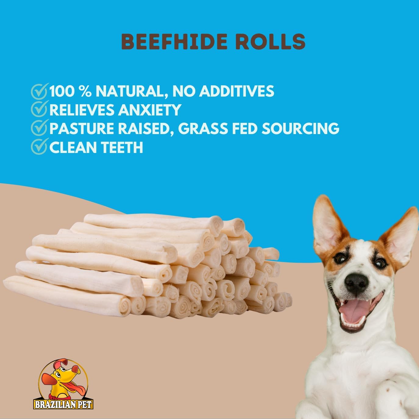 Brazilian Pet Natural Treats Rawhide Rolls Dog Chews Bones 6.5" for Pups and Small Dogs (80 Count)