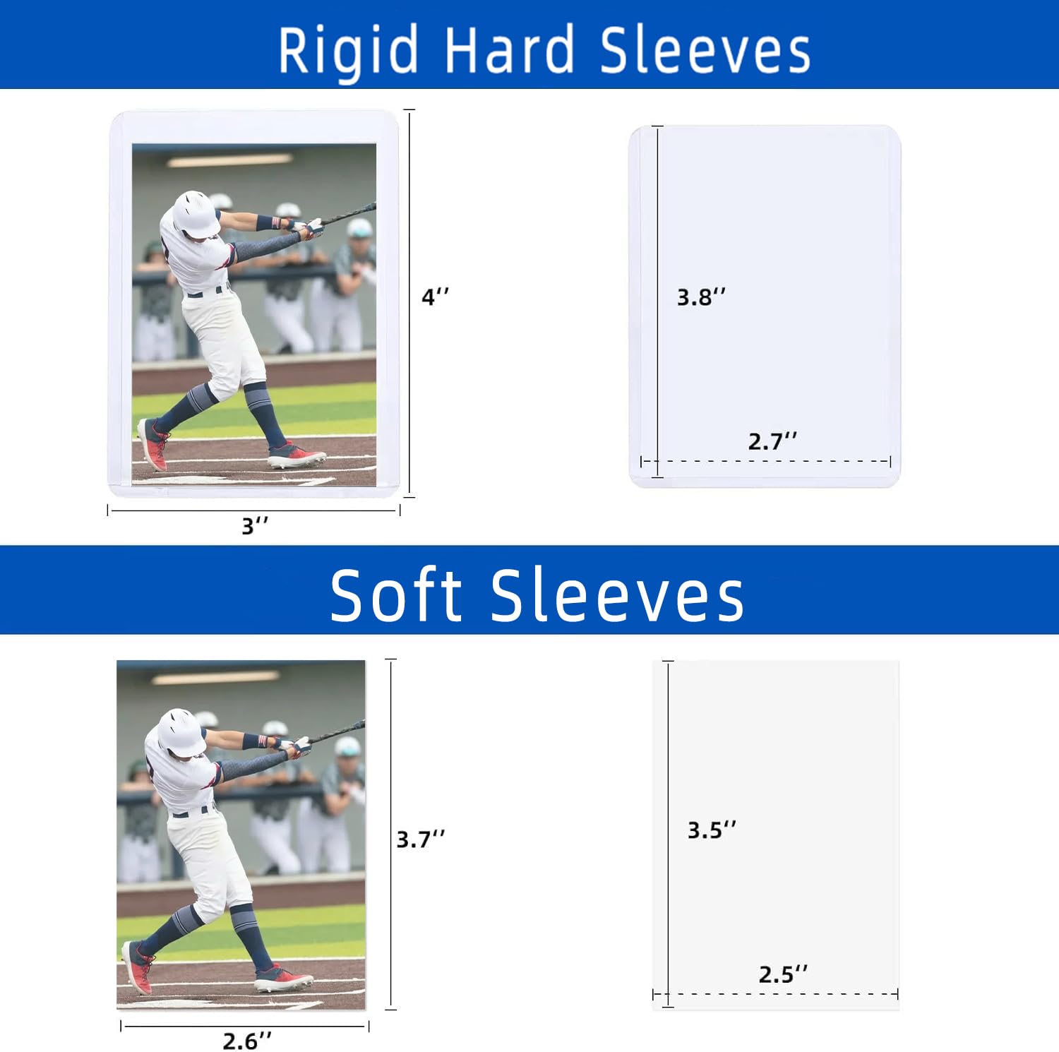 Arjiekwei 2000 Card Sleeves Top Loaders for Cards, 3"X4" Baseball Card Protectors Hard Plastic, Premium Toploaders Card Holder for Sports Football Trading Cards (1000 Toploaders + 1000 Penny Sleeves)