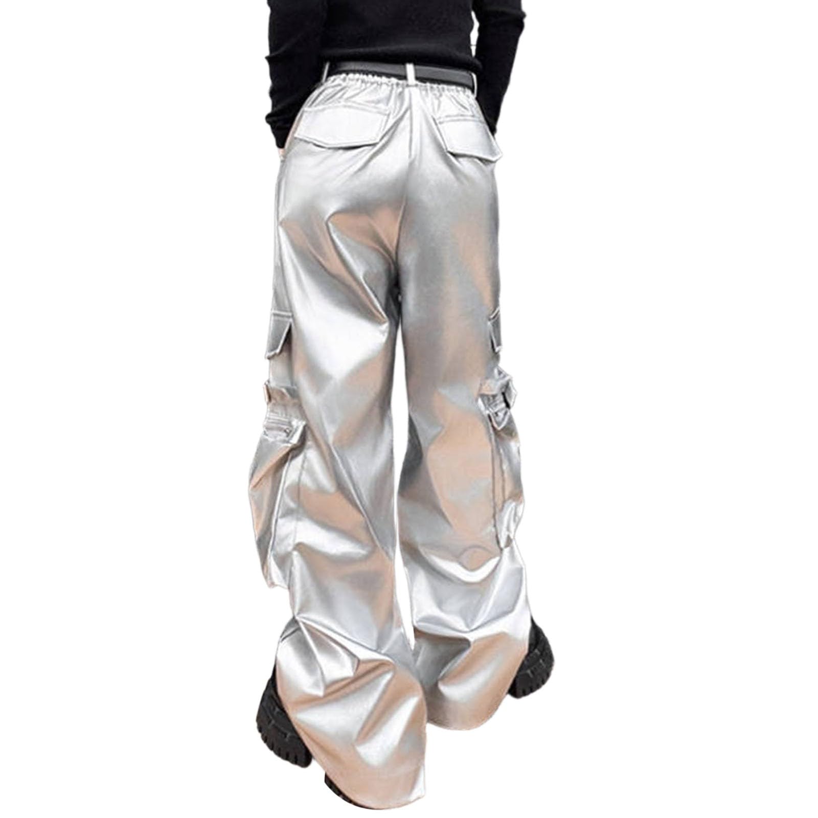 Generisch Pailletten Hose Herren Glänzend Metallic Hose Pailletten Abendkleid Fasching Karneval Kleidung Techno Outfit Nightclubhose Festliche Rave Outfit Partywear für Männer Palazzohose
