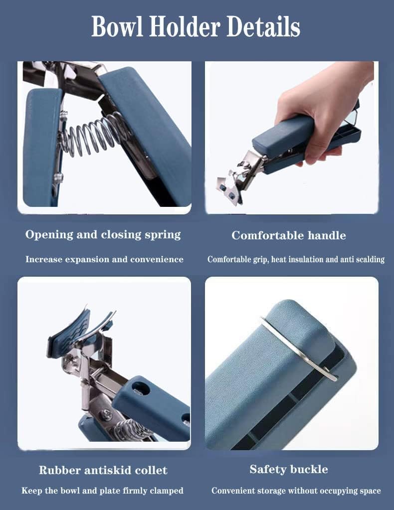 4-Pack(Navy-Blue) Hot Plate Gripper,Stainless Steel Bowl Clip,Kitchen Tongs Bowl Dish Pan Clip Anti-scalding image 3