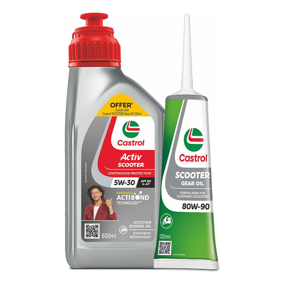 Castrol Activ Scooter 5W-30 Engine Oil with Synthetic Technology (600ML)+ Gear Oil 80W-90 (120ML) | 3X Protection with Actibond Technology| Engine Protection for Scooters | For Honda BS VI Scooters