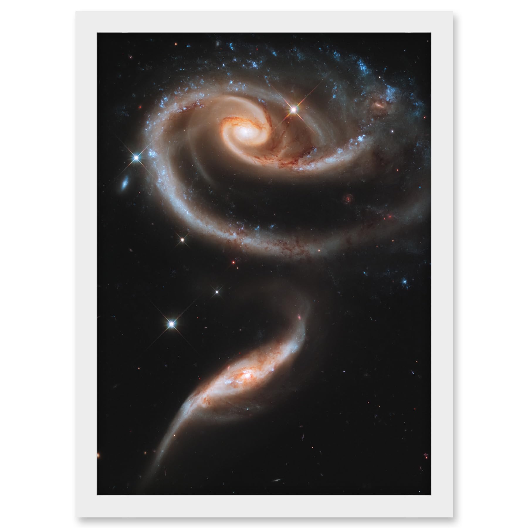 Artery8 Hubble Space Telescope Image 21st Anniversary A Rose Made Of Interacting Galaxies Arp 273 Cosmic Flower Formation UGC 1810 And UGC 1813 Pair Artwork Framed A3 Wall Art Print