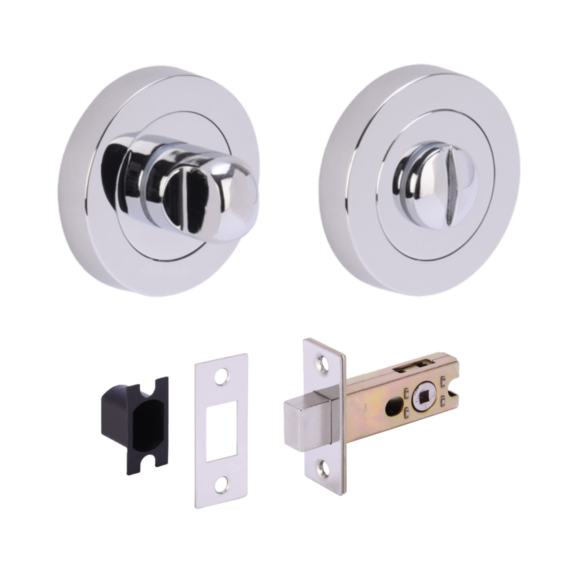 Hunta Polished Chrome Handlezone® Bathroom Toilet Door Thumb Turn And Release Deadbolt Kit - 65Mm Bolt With 45Mm Backset