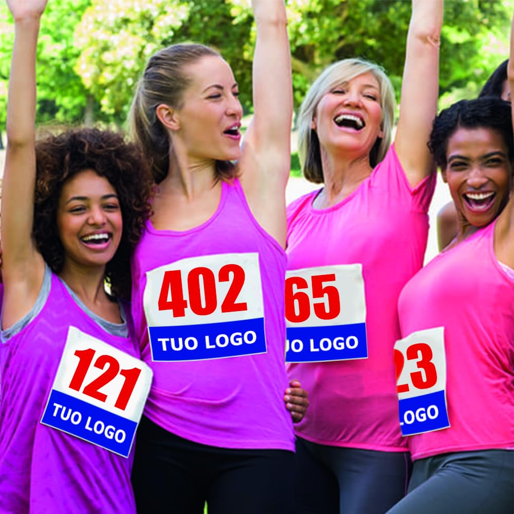 N. 200 Pettorali Personalizzati e con numerazione progressiva in Poliestere Traspirante per Eventi Sportivi - Pettorine con Numeri Gara Corsa Sci Maratone Ciclismo Motociclismo
