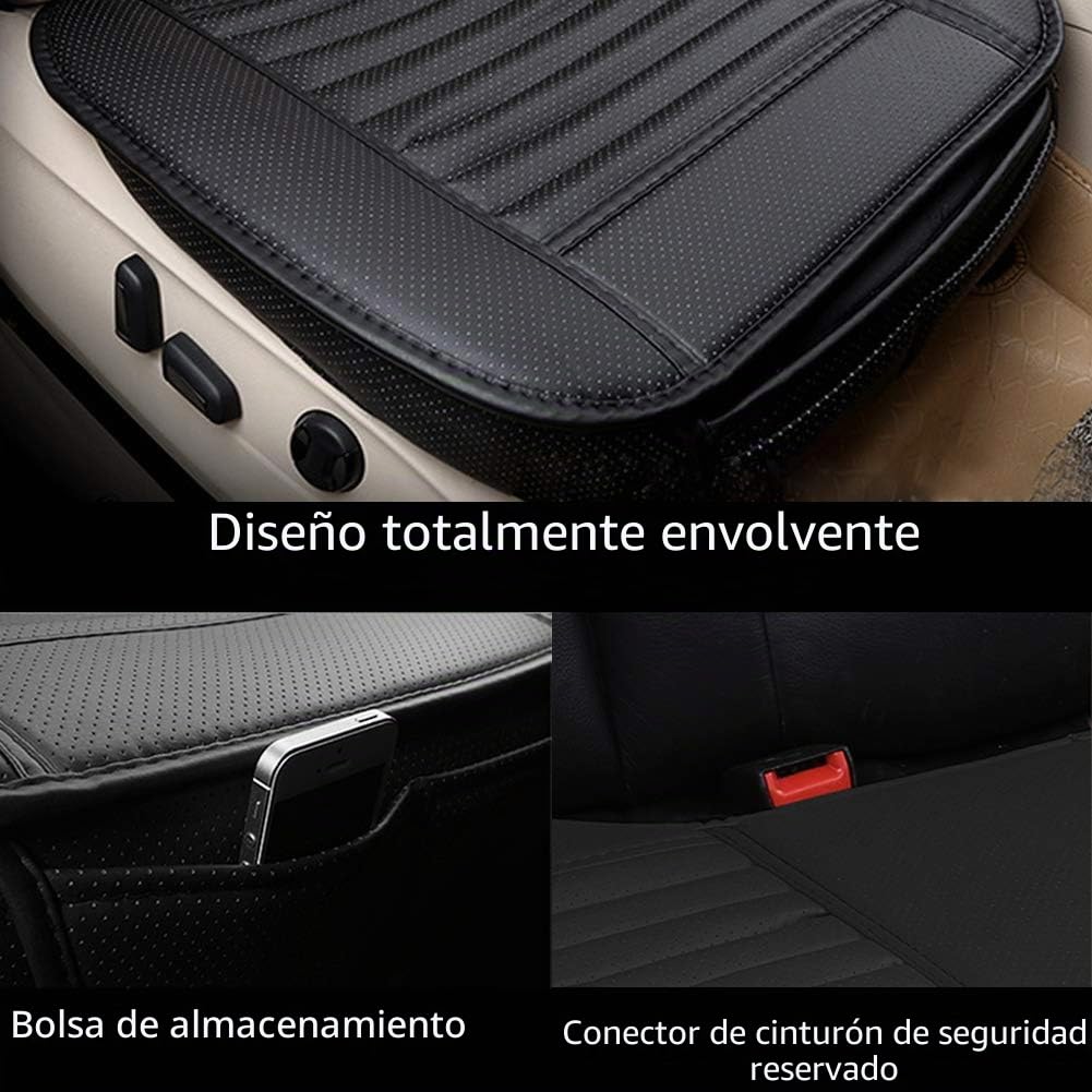 Fundas Coche Asientos Universales, Interior de Lujo del Coche Protectors de Asiento Delantero, Súper Transpirable Cuero Bambú Carbón,20.5 * 20.1 '' (2 Paquetes,Beige)