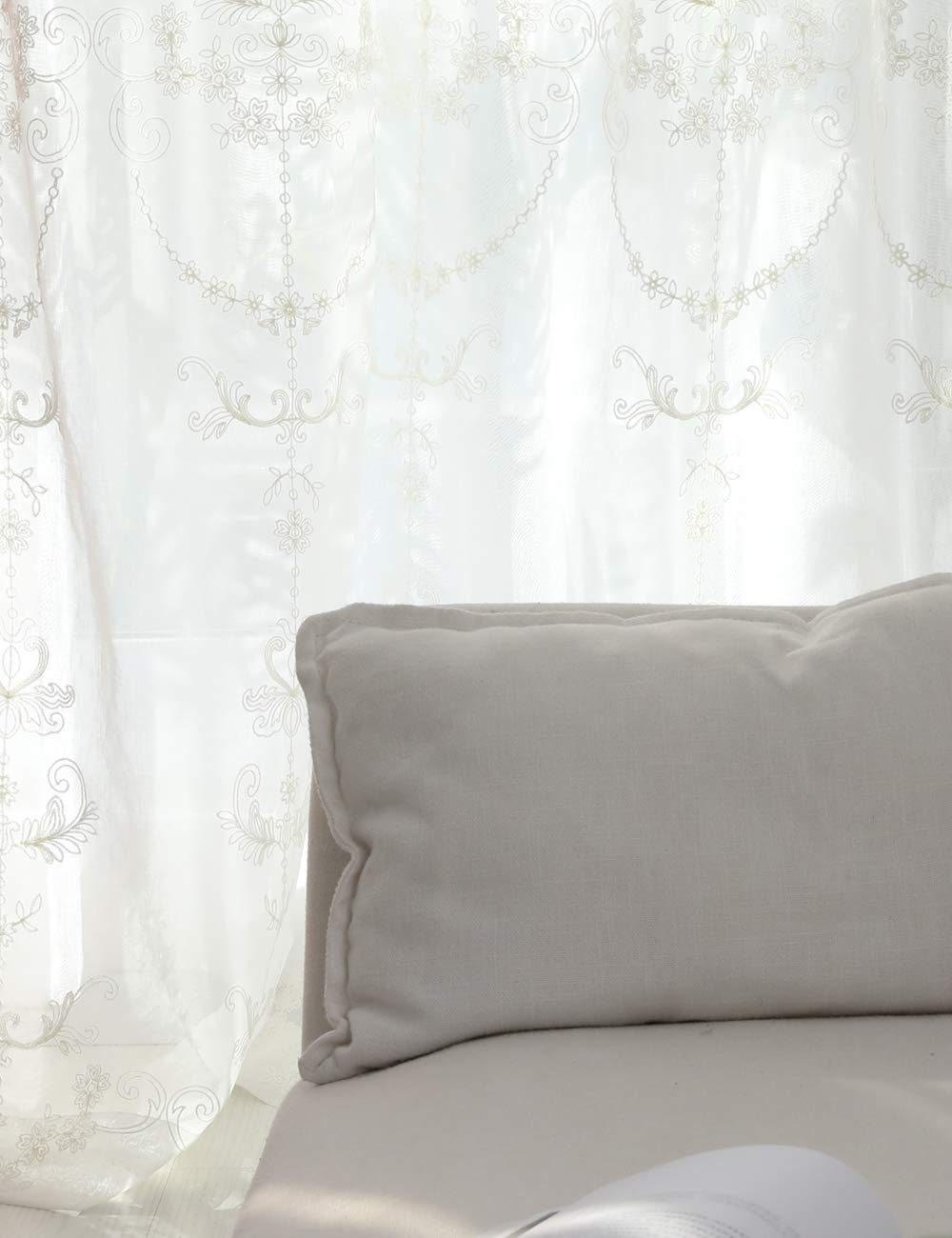 Lactraum Gordijn, wit transparant, geborduurde vintage klassieke voile, hoge dichtheid, met standaard plooiband, voor de woonkamer, 200 x 245 cm