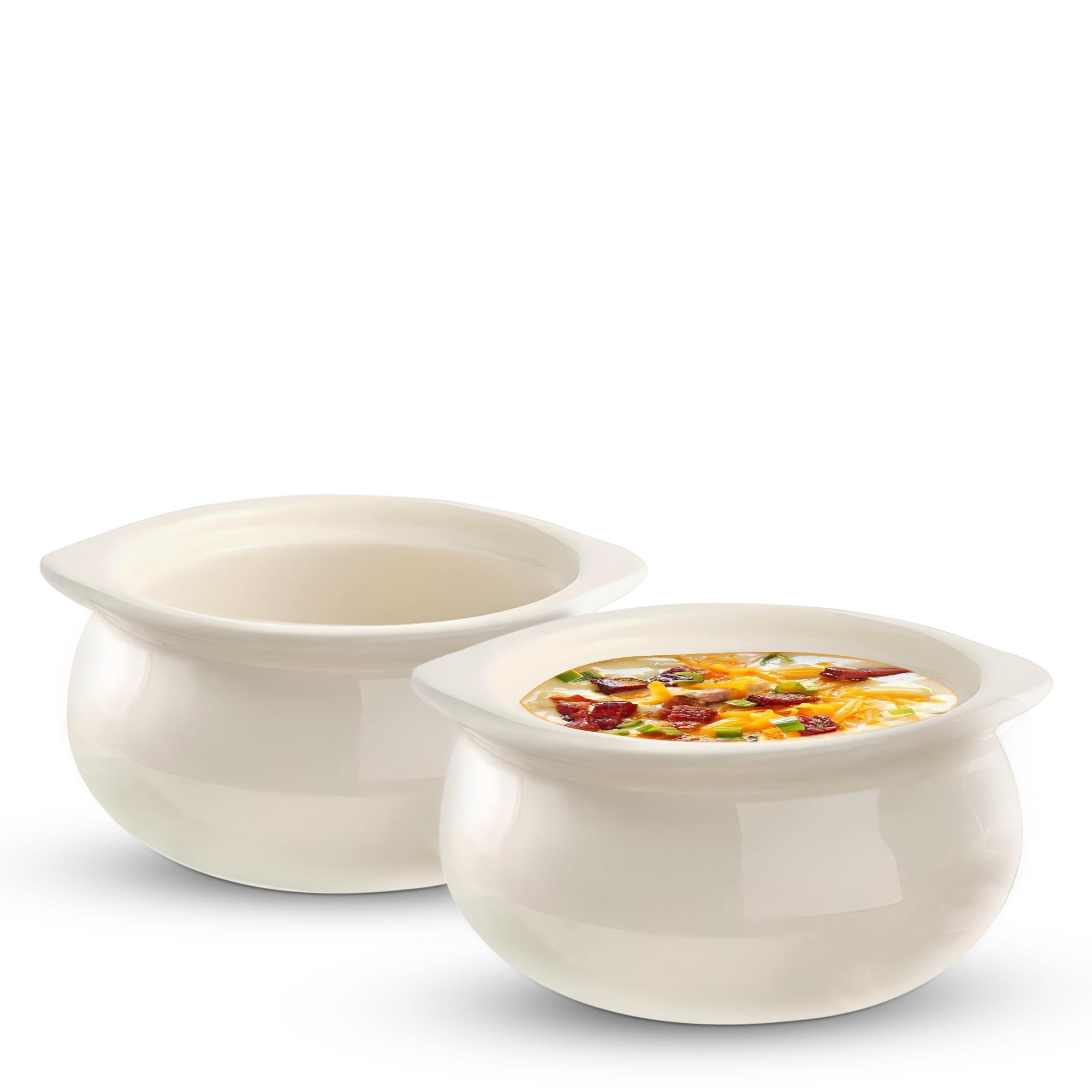 OCS Parts Ivory White Stoneware Onion Soup Bowls | Set of 2 | 12-Ounce Soup Bowls for Tomato Soup, Baked Beans, Chili, and More
