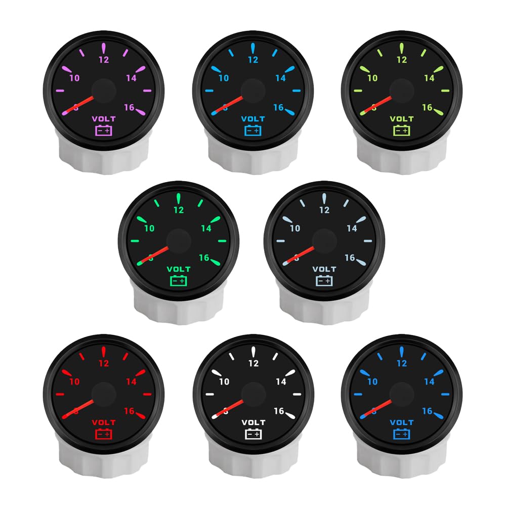 ELING Voltmetro da 52 mm 12 V per navi yacht con retroilluminazione a 7 colori