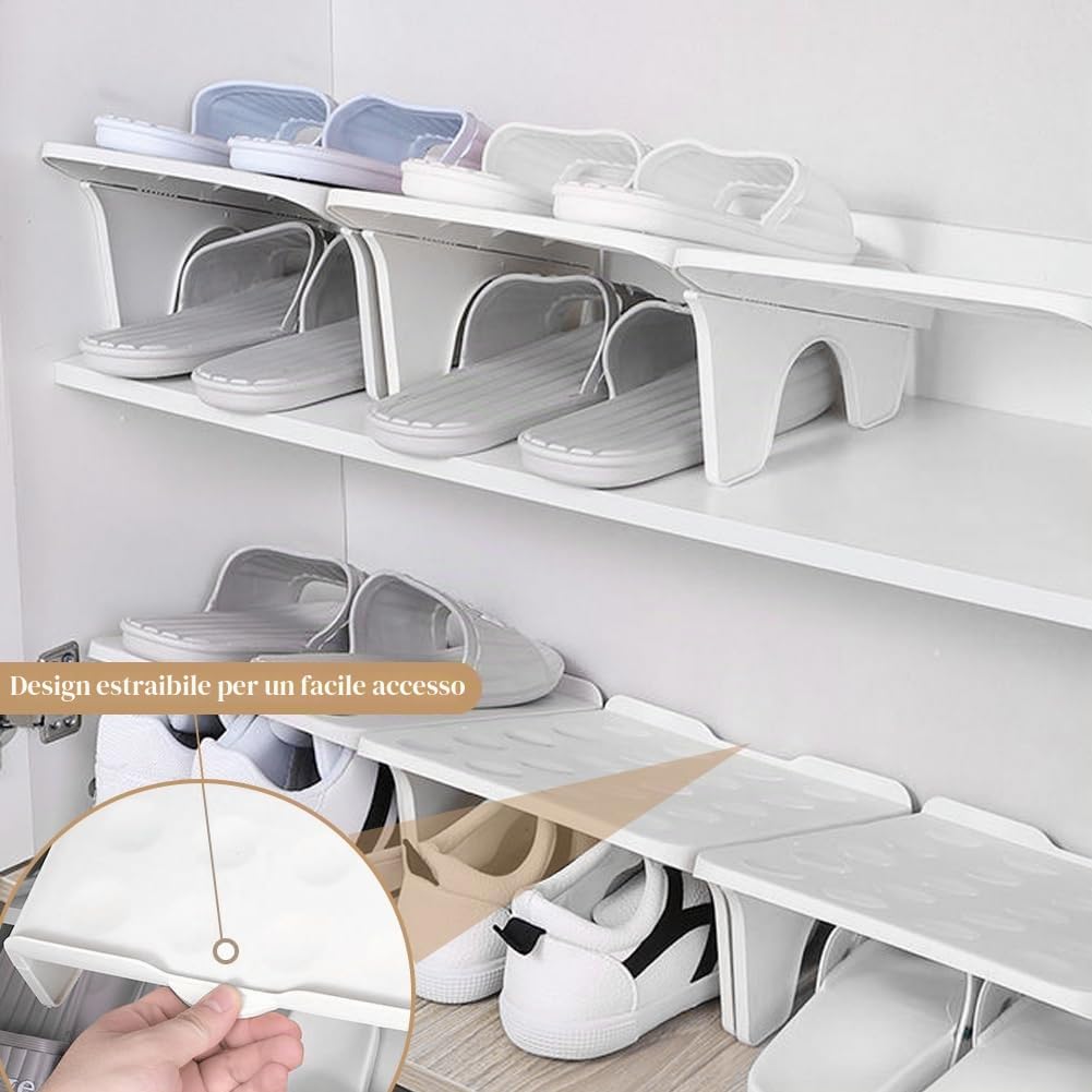 Organizzatori di Slot per Scarpe, 4 Pezzi Portascarpe Antiscivolo per Scarpe, Portascarp Antiscivolo per Scarpa, Scarpiera Regolabile Salvaspazio, Scarp Doppio Strato Supporto per Armadio