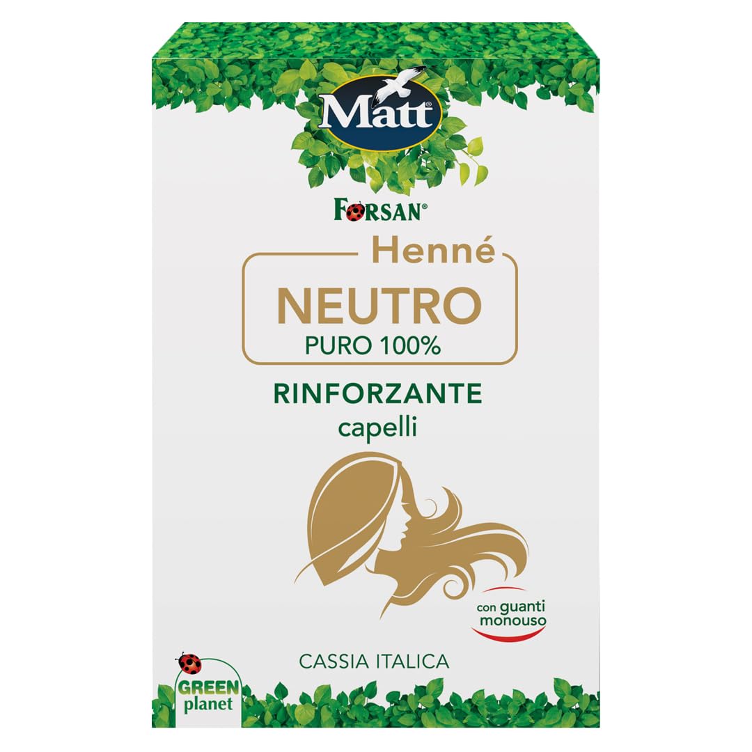 Matt, Neutralna henna, wzmacniająca włosy na bazie Cassia Italica, w 100% naturalna, bez barwników pigmentowych, idealna do włosów niestrzępiących się i wyczerpanych, odświeża naturalny kolor, 2 x
