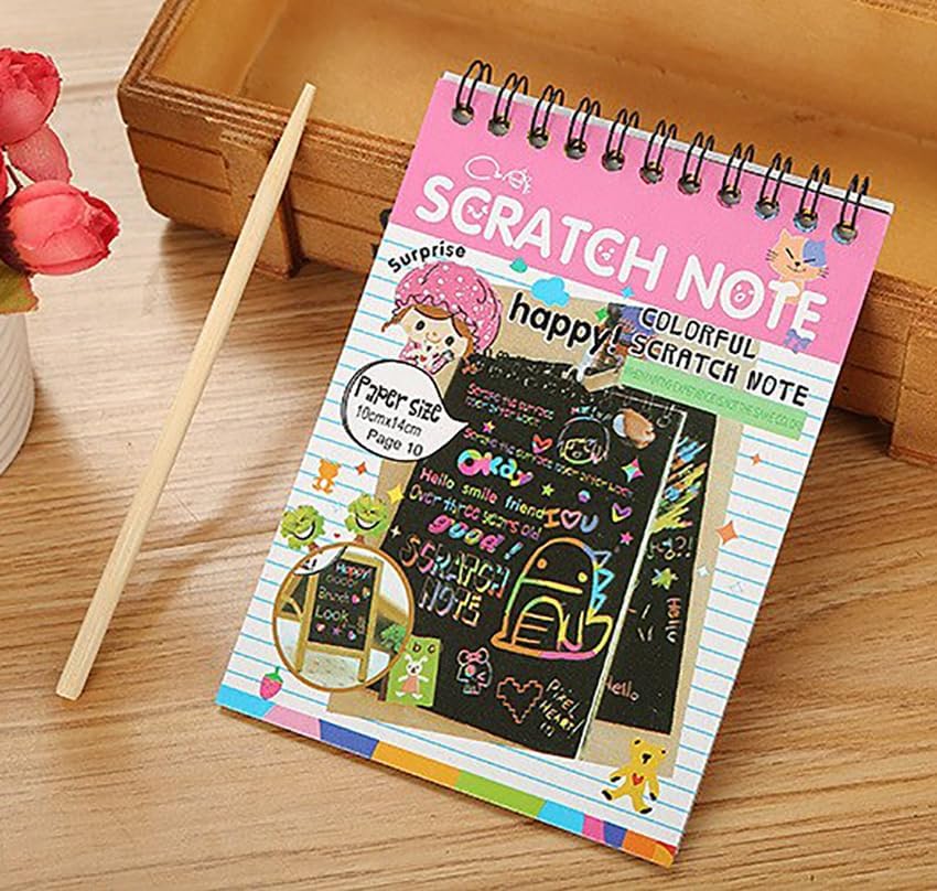 GLUNยฎ Rainbow Scratch Notebook with Magical Vibgyor Color with Pencil Stick Notepad, Educational Toy for Kids Pack of 1