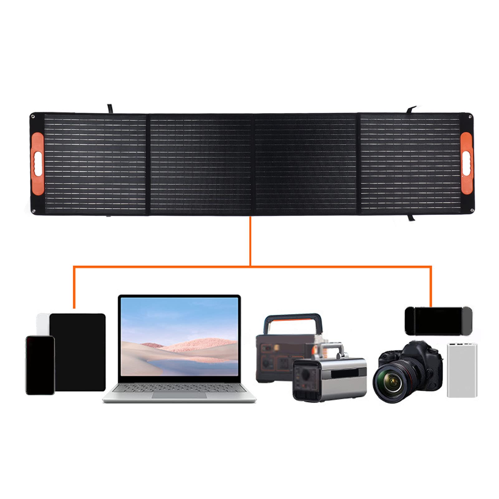 Ładowarka do paneli słonecznych, 4-składana, przenośna ładowarka do paneli słonecznych, składany panel słoneczny 200 W 18 V, do podkładki pod laptopa, wysoka wydajność, lekka konstrukcja