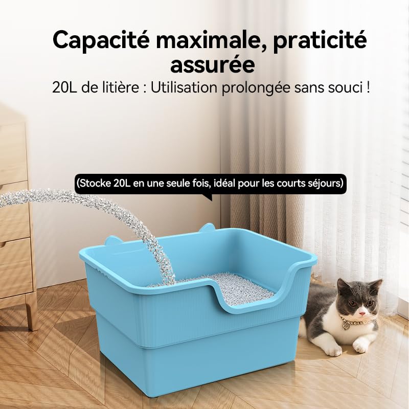 PuaLuce Vassoio Lettiera Gatto Grande Scomponibile - Design a Soglia Bassa & Vasca Profonda Antispruzzo, Ideale per Gatti Adulti/Multigatto, Materiale Antiaderente e Antiodore - Blu
