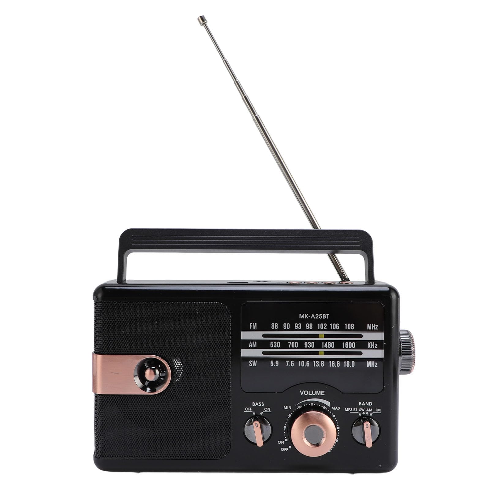 Portable Radio AM FM SW Full Band Bluetooth Radio, Enhanced FM Reception, Vintage Battery Operated, for Garden, Bathroom (Black)