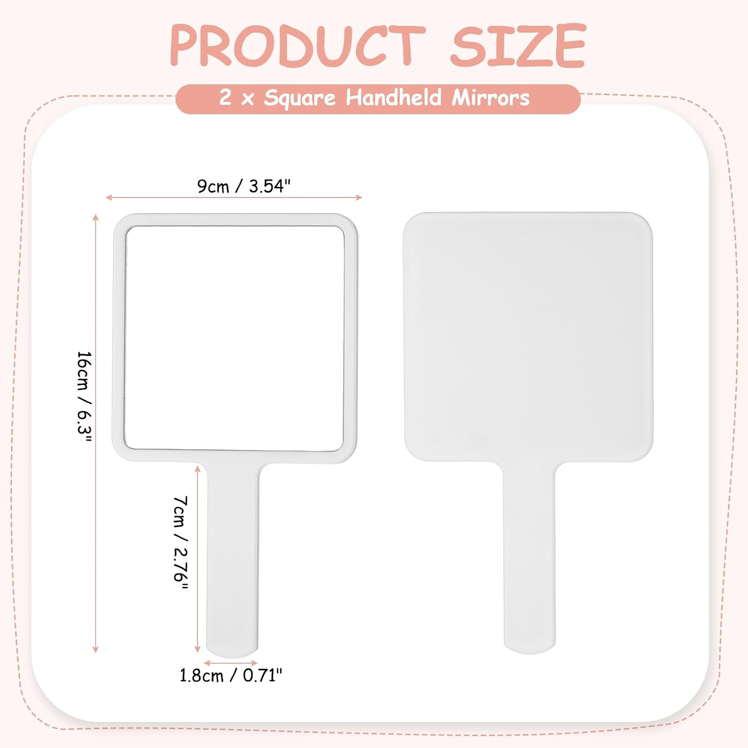uxcell 2 Pcs Hand Mirror with Handle, 6.3" Square Travel Makeup Mirror Single-Sided Portable for Women Girls Cosmetic Lash Home Travel, White image 2