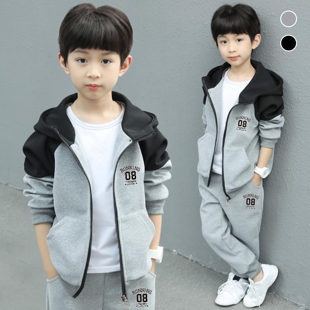 Survêtement Enfant Garçon Ensemble de Sport 2pcs Veste à Capuche + Pantalons de Sport Costume Joggeur Printemps Automne