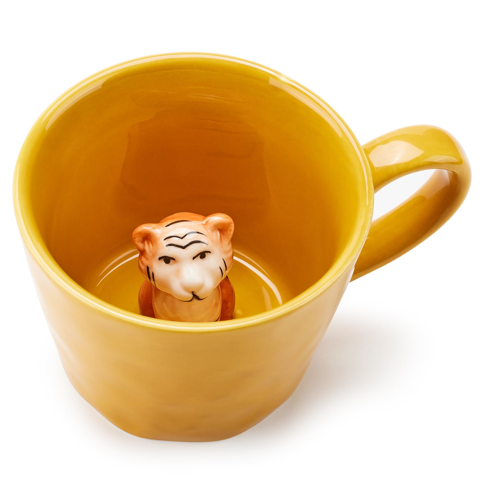 Cteahrow Squirrel Ceramic Mug with 3D Animal Inside, Cartoon Handmade Figurine Mug, Cute Coffee Mug with Interesting Design, Holiday and Birthday Gift for Coffee and Milk Tea Lovers (Tiger)