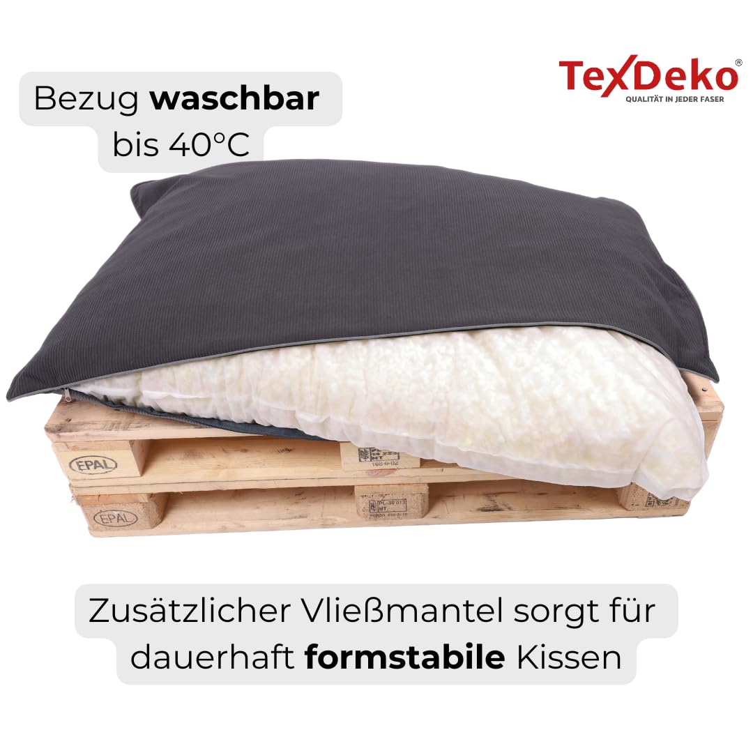 TexDeko® Cord Palettenkissen 120x80x18 cm 2-TLG Set, Anthrazit | Weicher Cordstoff, wasserabweisend, UV-beständig, waschbarer Bezug, Indoor & Outdoor Palettenpolster, 320 g/m² Stoffgewicht