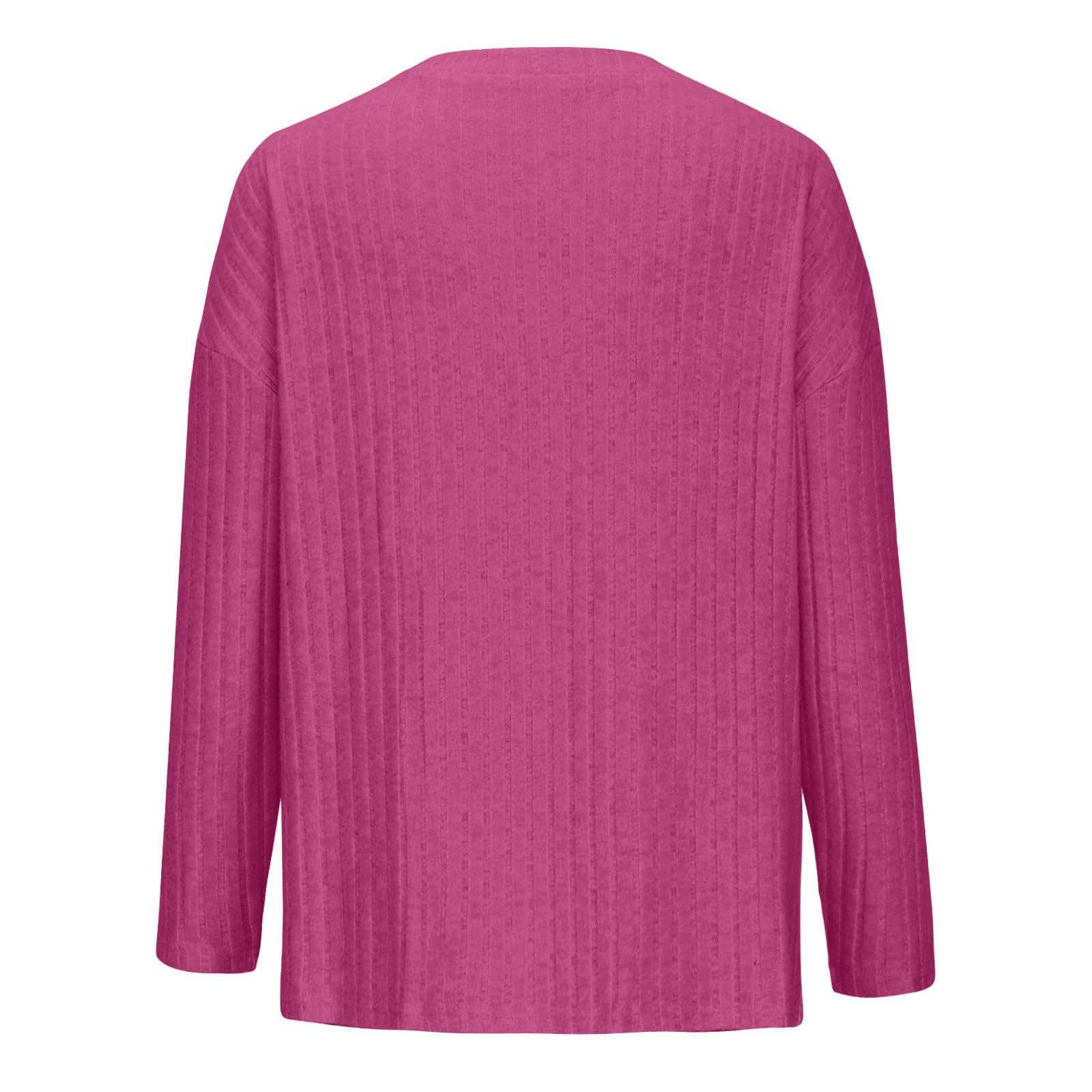 Loungewear Ensemble pyjama côtelé à manches longues pour femme | Ensemble de pyjama à manches longues et col en V en tricot et jambes droites - Vêtements de maison chauds - Couleur unie
