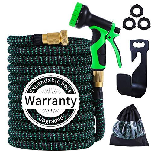 PARAIN 100 ft Expandable Garden Hose- Lightweight No Kink 3750D Fabric- 9 Functions Spray Nozzle-Leakproof 3 Layers Natural Latex- 3/4' Solid Brass- Flexible Pocket Water Hose Set