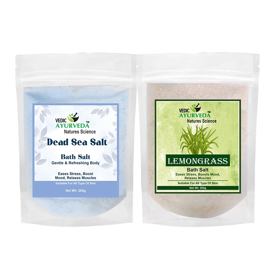 Dead Sea Salt and Lemongrass Bath Salt Combo Pack for Muscles Aches Pain Relaxation and Detox, 200g Each, 2-Pack-image-2
