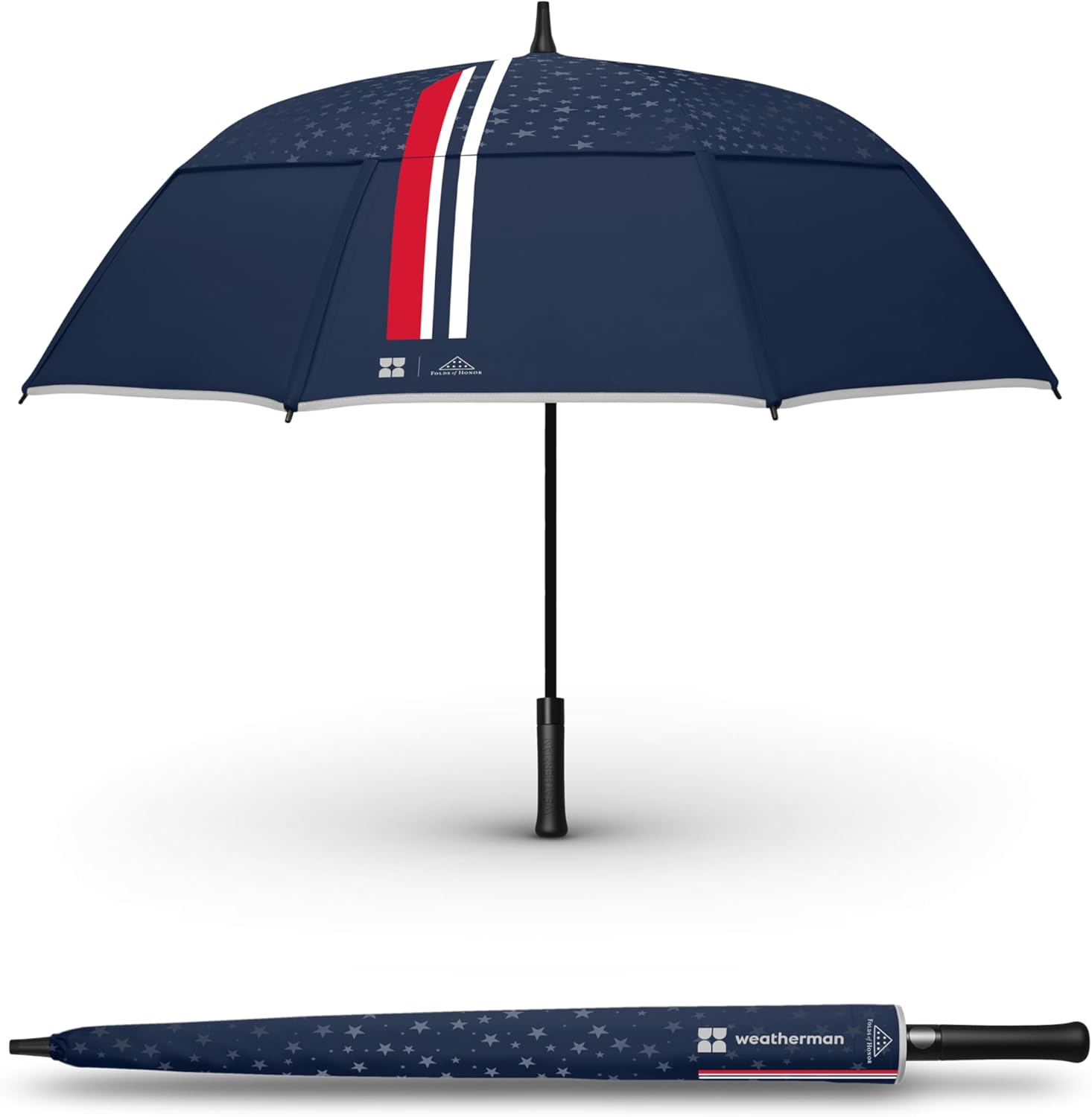 Weatherman - Folds of Honor - Long Stick Umbrella – Extra Large, Windproof, for Men & Women – Full-Size Auto Open Design for Travel City Walks Outdoor Use – Comfortable Grip Waterproof - Resists Up to 88 KPH Winds - Perfect for Celebrations. (FOH Blue 2025)