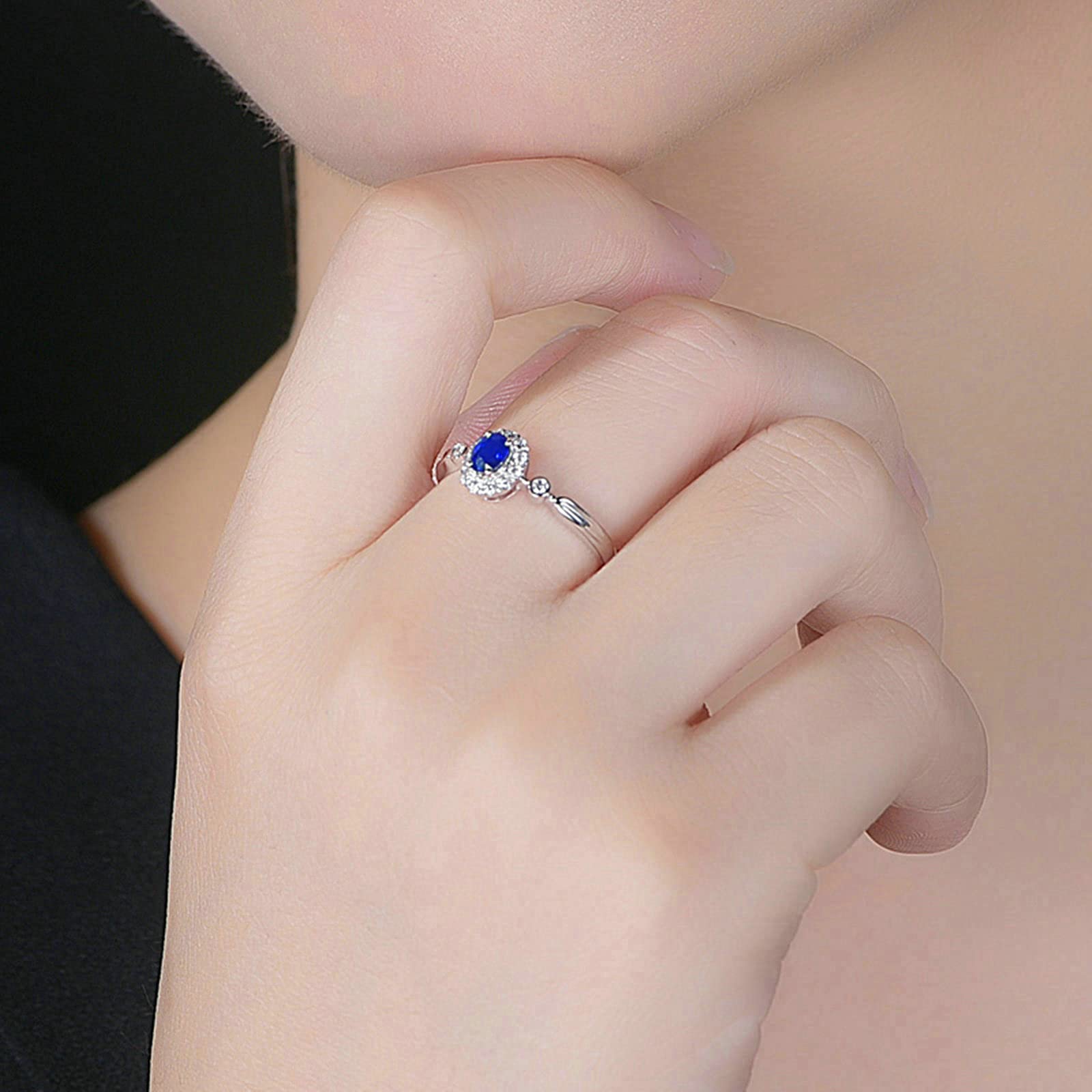 KnSam Anello Zaffiro Donna Oro Bianco, Fedi Nuziali d Oro Bianco Diamante Halo con Zaffiro 0.38ct Dimensione 6,75