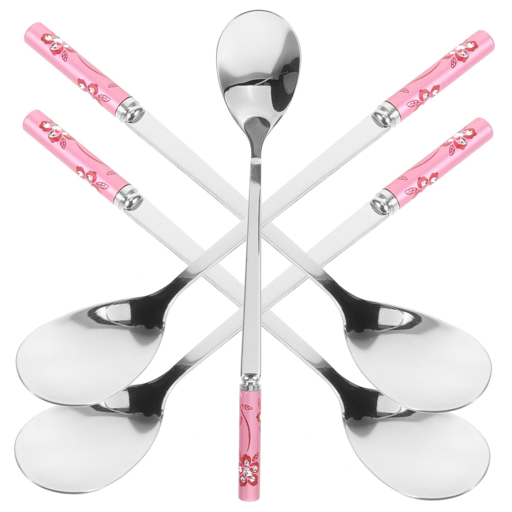 TOYANDONA 3 Series Cuchara De Comedor Portátil Cuchara Para Helado Forma Pequeño Cucharadas Café Exprés Cuchara De Café Cucharas De Agitación De Acero Inoxidable Postres Rosa 5 Piezas X 3