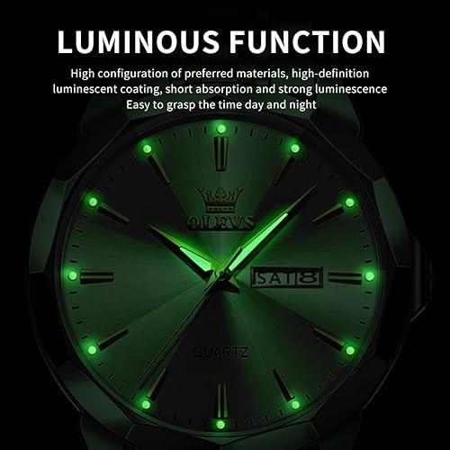 Miniatura 5 de OLEVS Watch for Men Diamond Business Dress Analog Quartz Stainless Steel Waterproof Luminous Date Two Tone Luxury Casual Wrist Watch Blue