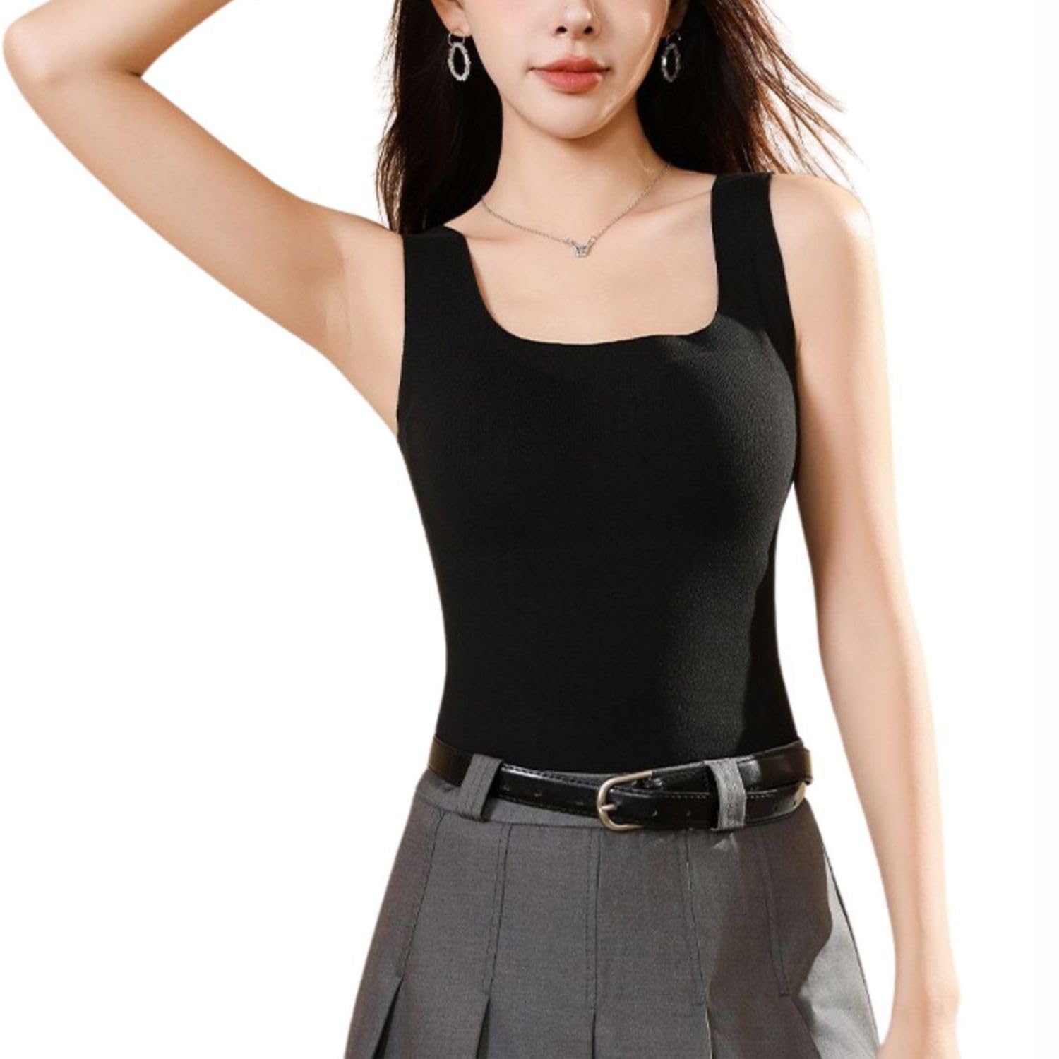 caredone Women's Thermal Base Layer Vest, Round Neck Sleeveless Fleece Top, Slim Fit Winter Warm Camisole Padded Tank Top.-picture-15