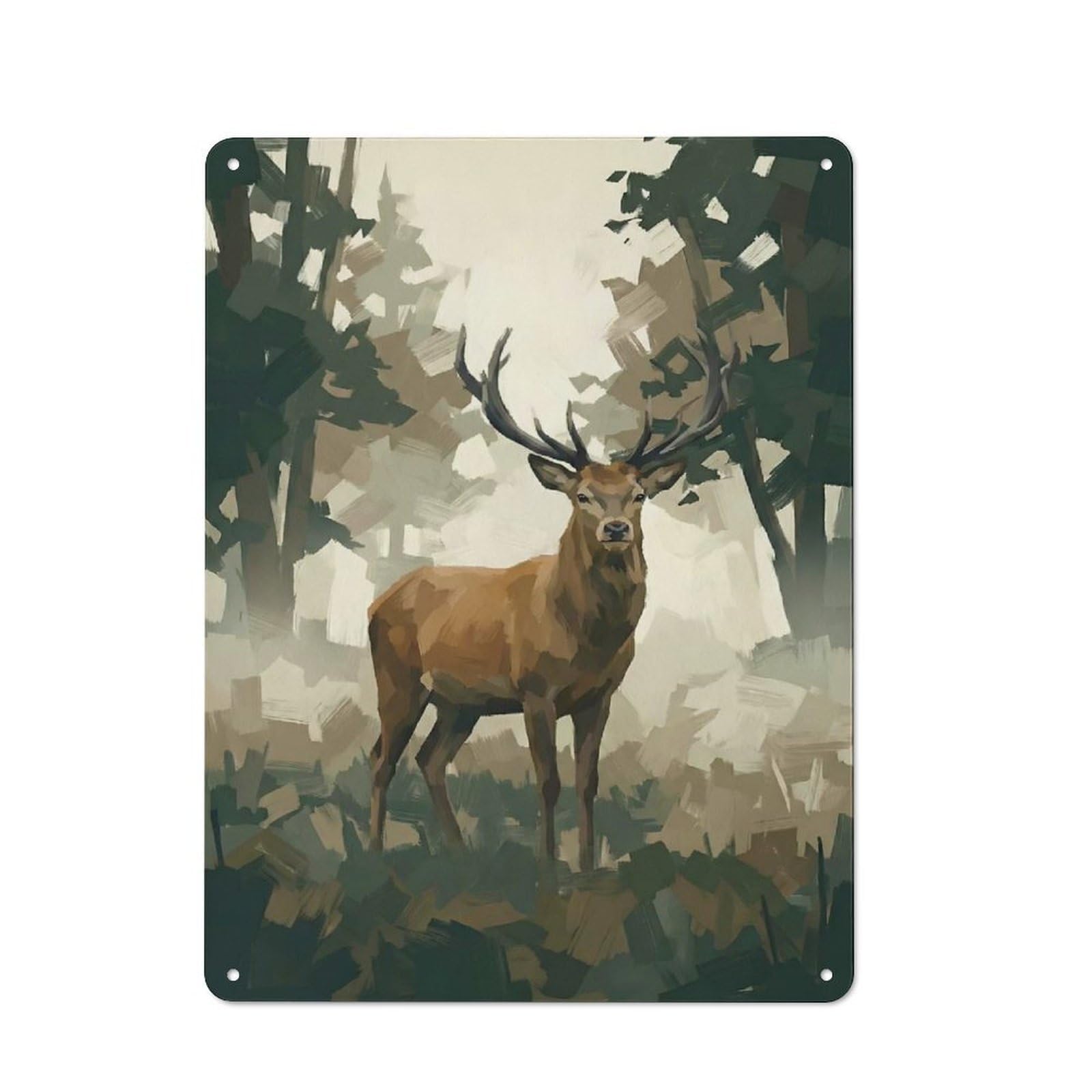 Junmoney Style-20 Retro Retro Metal Sign 40X30cm Featuring Majestic Stag In A Misty Forest, Garage Wall Decor For Garage, Hobby Room, Office Or Man Cave