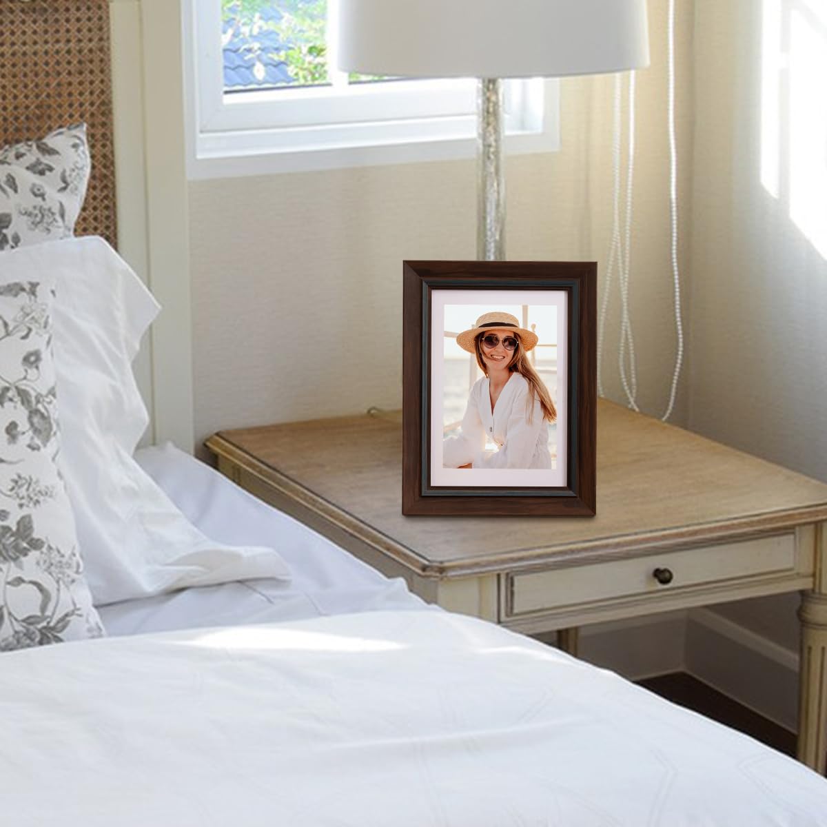 Personalised Photo Frame Solid Wood Shabby Chic Picture Frames with Picture Mount for 8x6 inch Photo (Dark Brown,8") - Image 4
